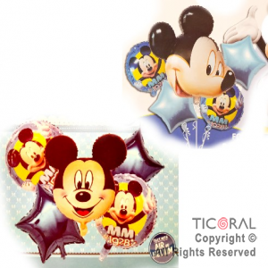 SET DE GLOBOS METALIZADO MICKEY CARA 5 UNIDADES 